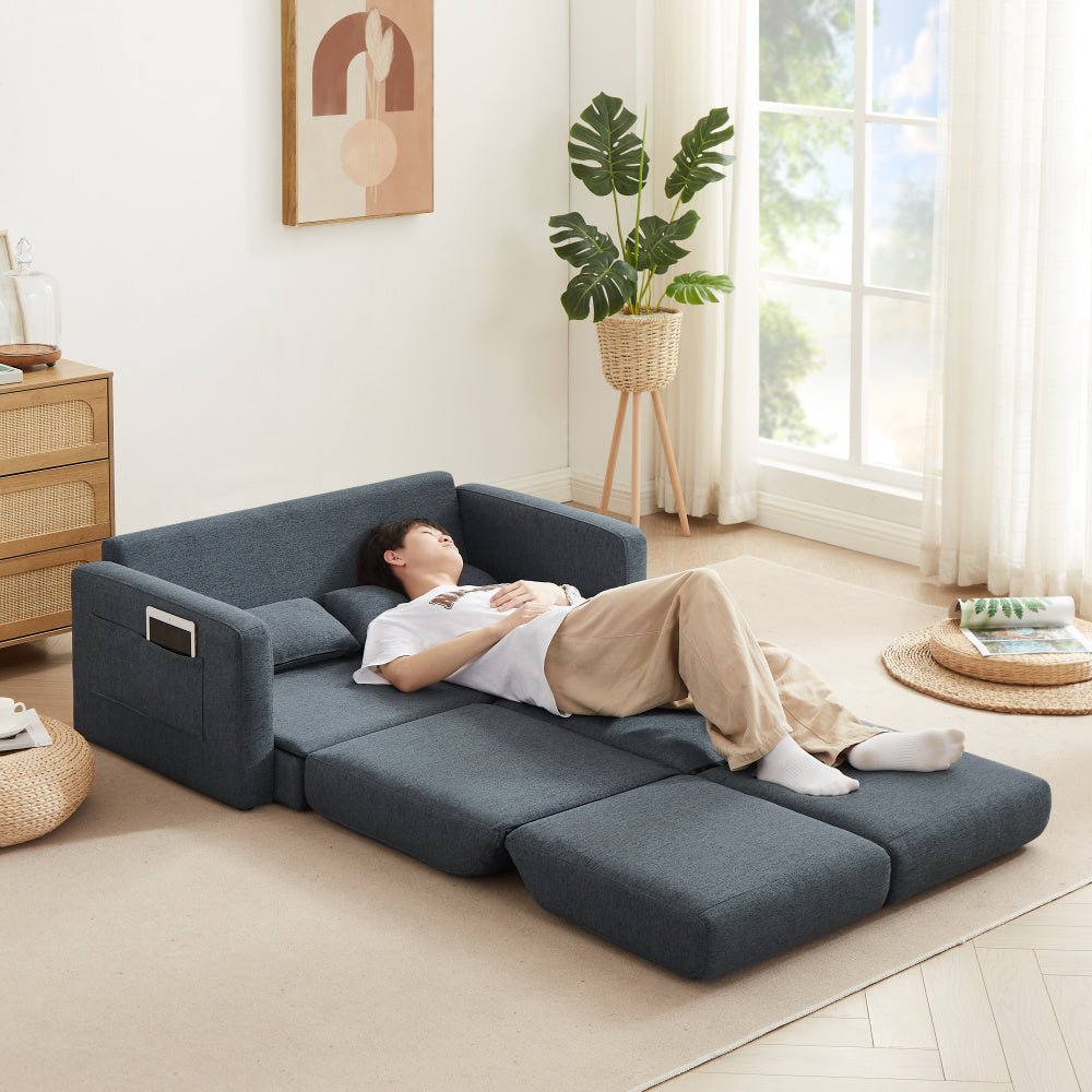 2 seater sofa ソファ 2人掛け 収納付き ファブリック 両側に肘掛け付き 木脚外し可能 ローソファ コンパクト ひとり暮らし カウチソファー - AL AZLAN SHOP alazlanshop