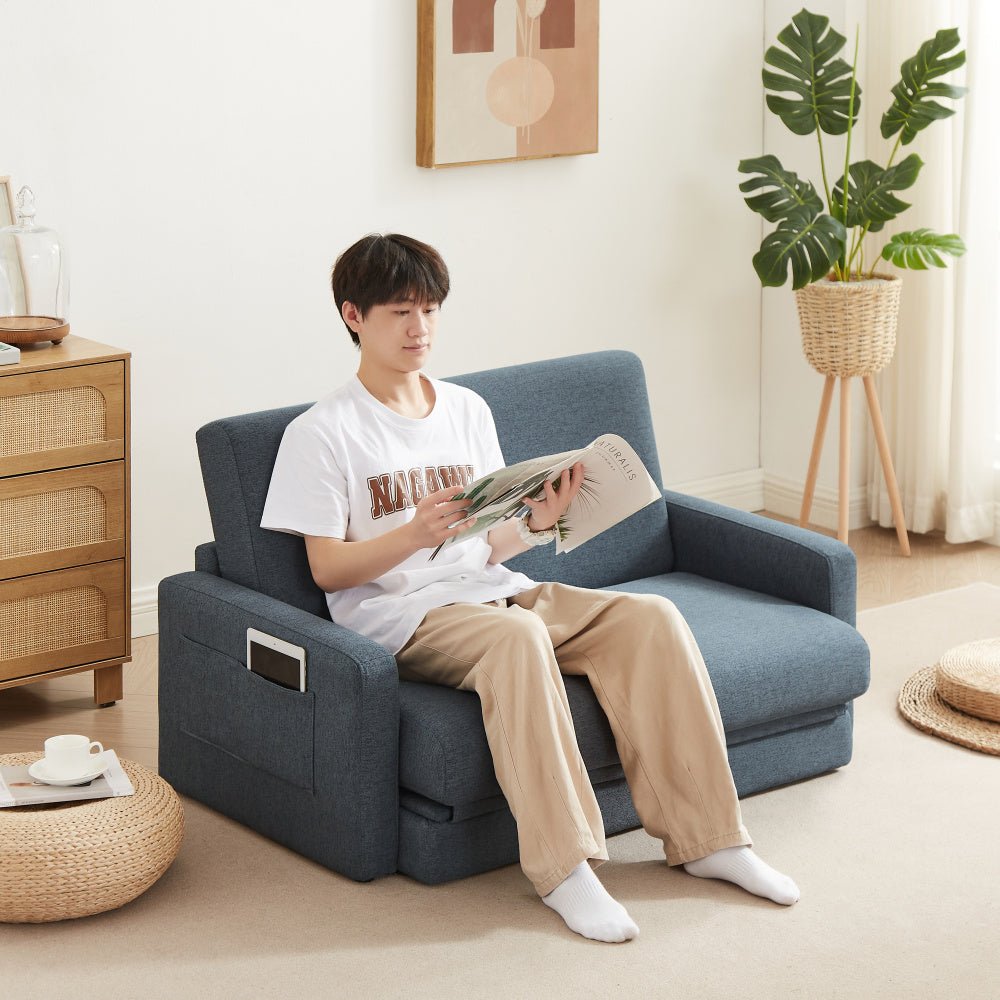 2 seater sofa ソファ 2人掛け 収納付き ファブリック 両側に肘掛け付き 木脚外し可能 ローソファ コンパクト ひとり暮らし カウチソファー - AL AZLAN SHOP alazlanshop
