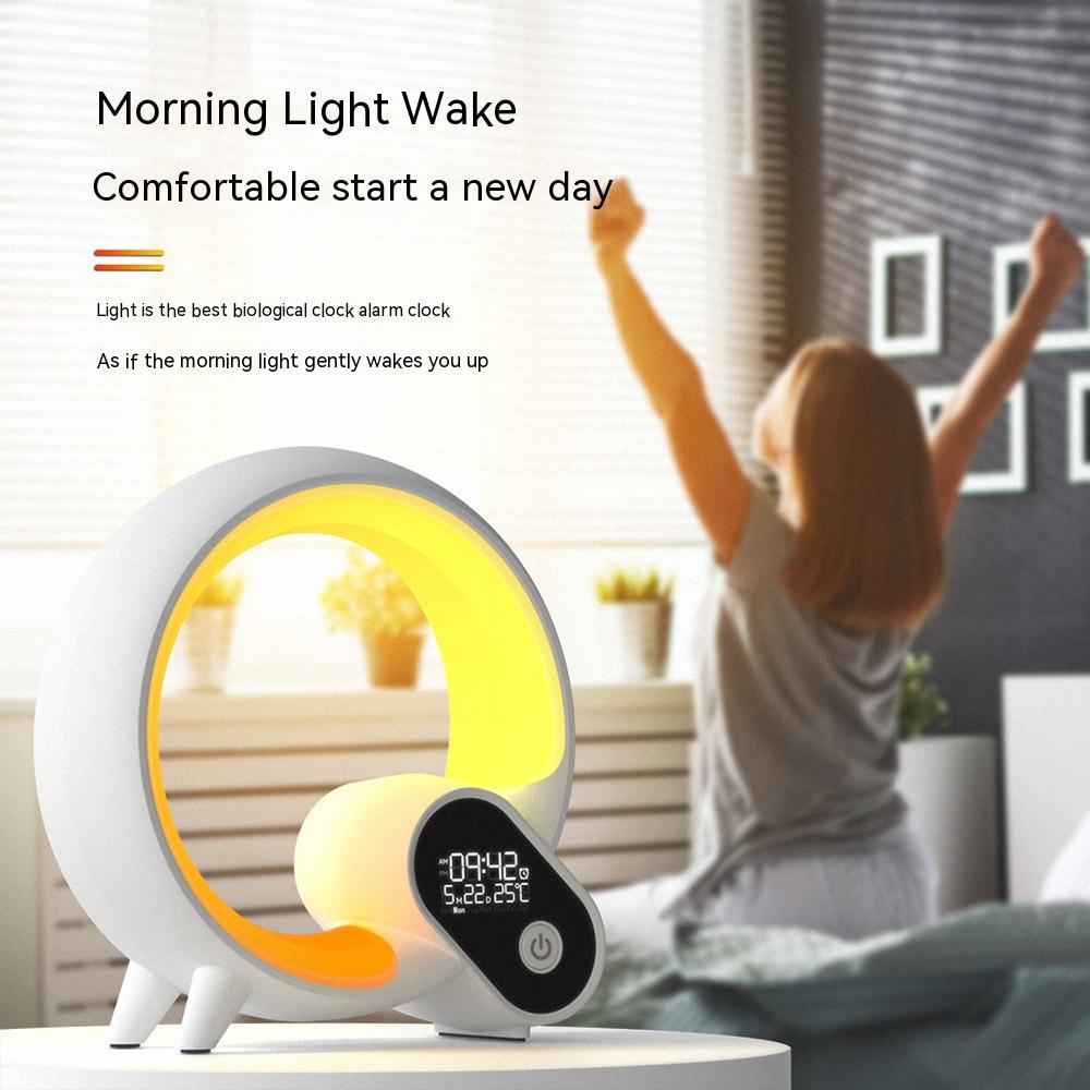 Creative Q Light Analog Sunrise Digital Display Alarm Clock Bluetooth Audio Intelligent Wake - up Q Colorful Atmosphere Light - AL AZLAN SHOP alazlanshop