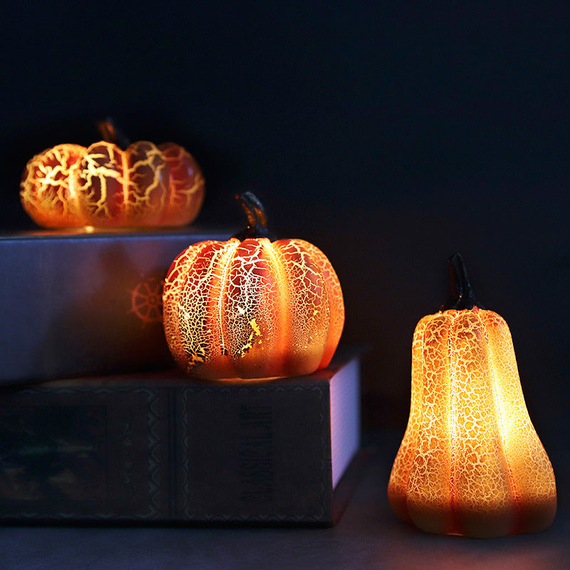 New Halloween Pumpkin Lantern Simulation Pumpkin LED Candle Lamp Resin Luminous Tabletop