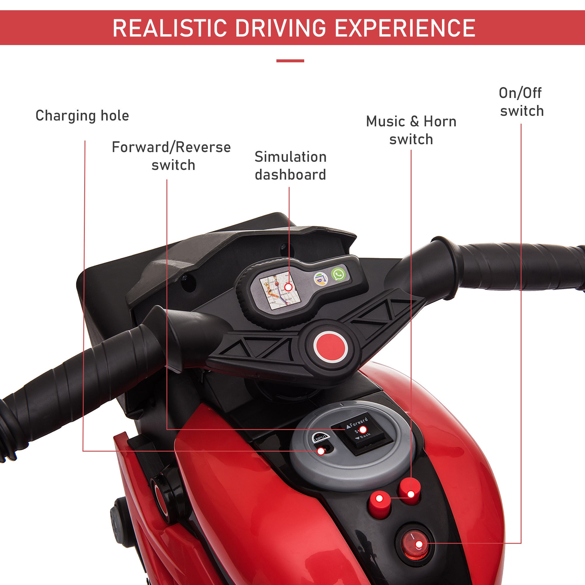 Red 6V Kids Electric Motorcycle Ride - On Dirt Bike Toy With Music Horn Headlights - AL AZLAN SHOP alazlanshop